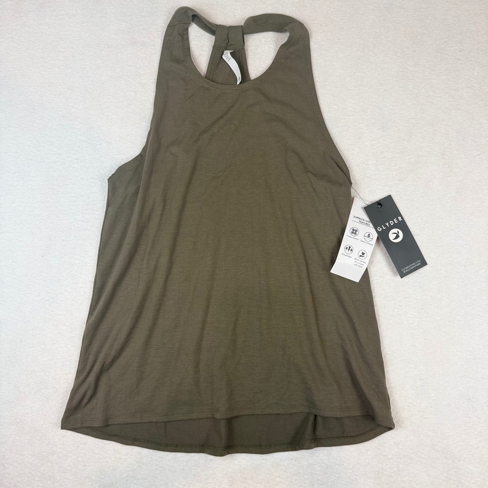 Glyder United Tank Green Moss Womens Medium Racerback Twist Activewear NWT